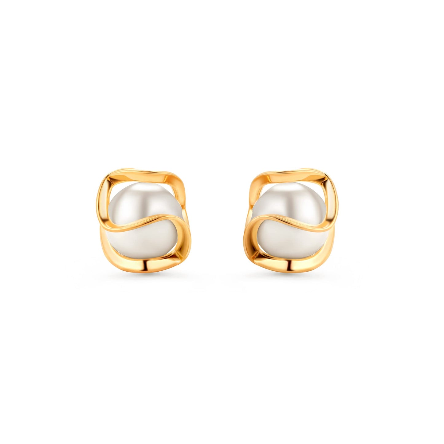 18K Gold Plated Caged Pearl Earrings