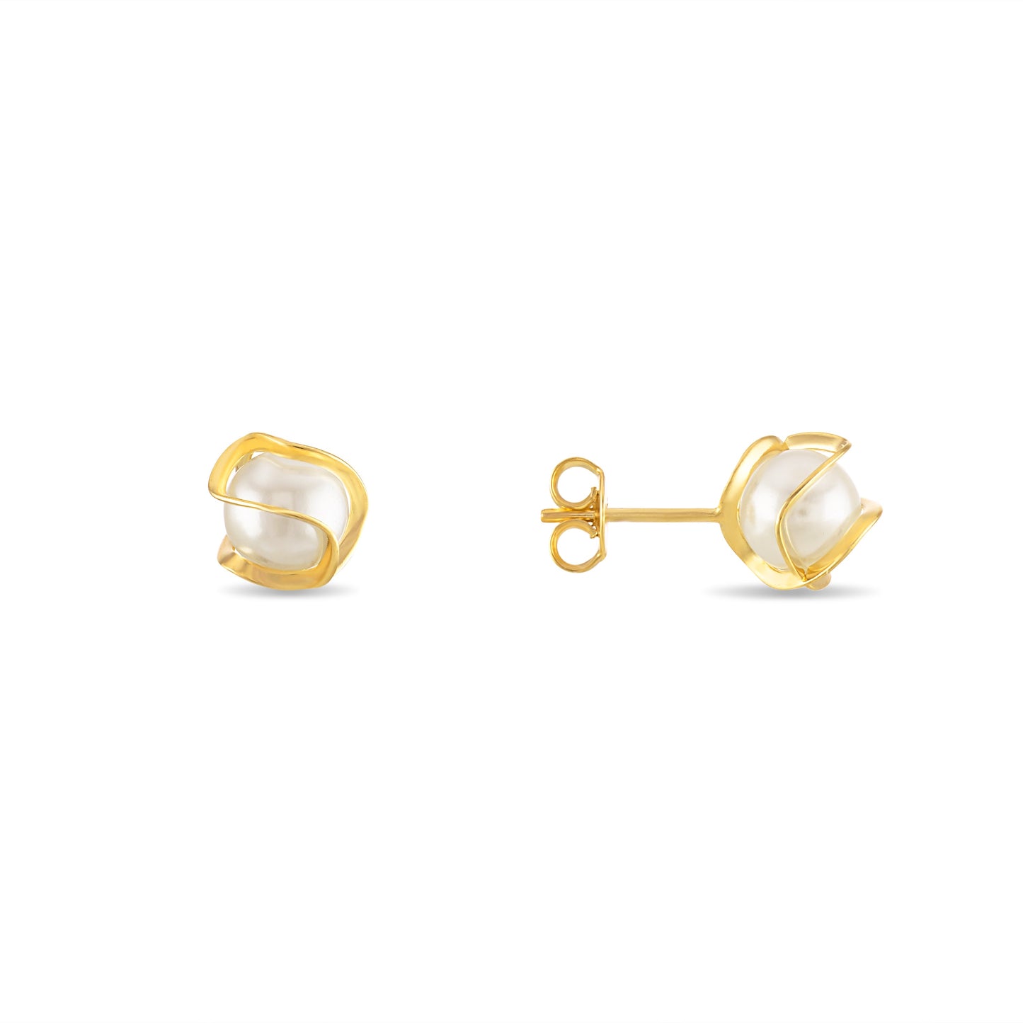 18K Gold Plated Caged Pearl Earrings
