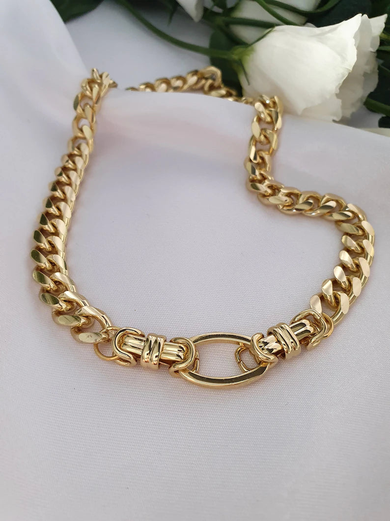 Chunky Gold Curb Chain Choker 14K Gold Plated.